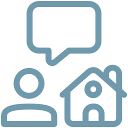 Icon mit Sprechblase und Haus für Immobilienmakler